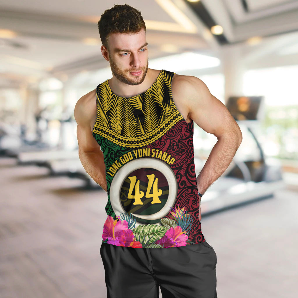 Vanuatu 44th Anniversary Independence Day Men Tank Top Boars Tusk and Namele Plant LT03 Black - Polynesian Pride
