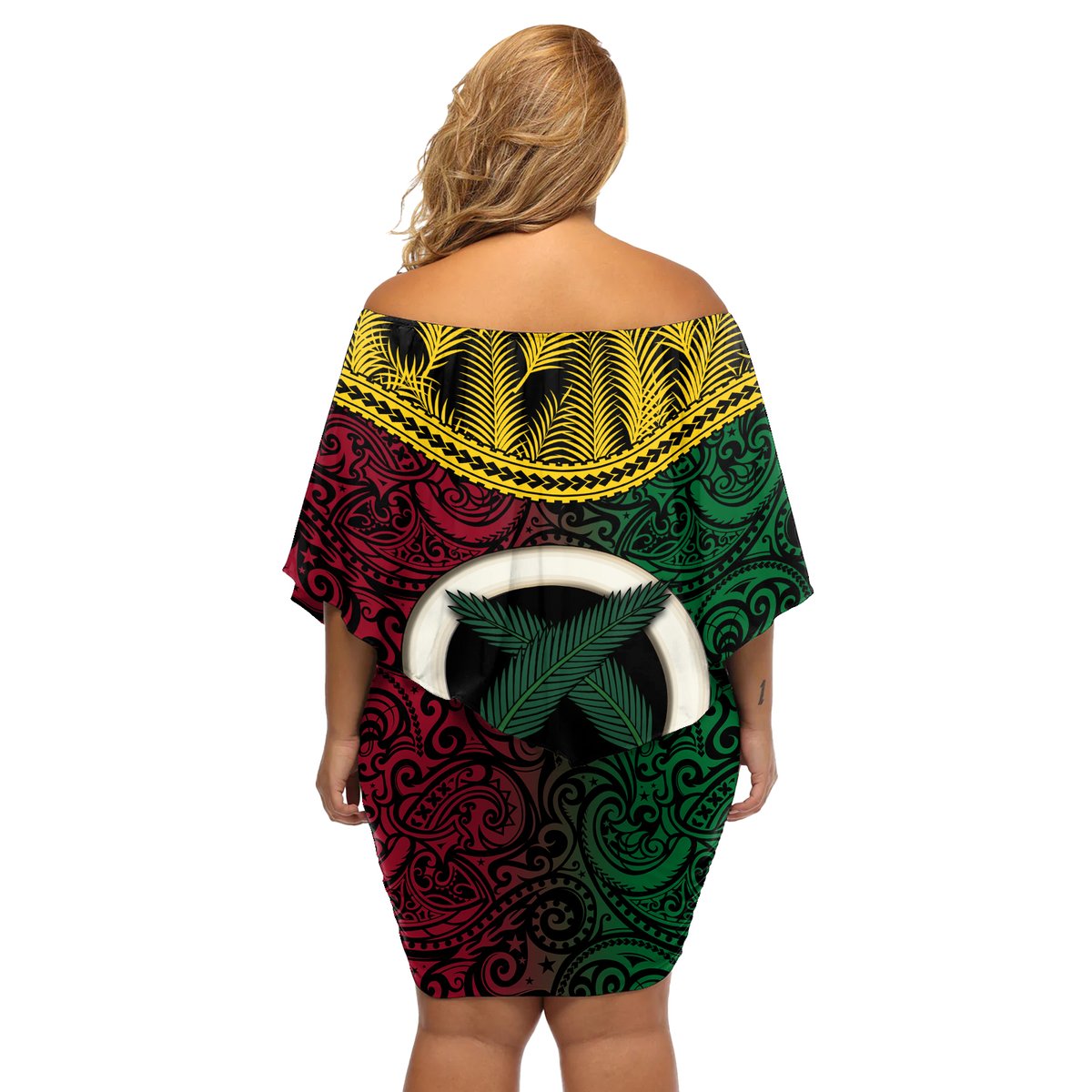 Vanuatu 44th Anniversary Independence Day Off Shoulder Short Dress Boars Tusk and Namele Plant LT03 - Polynesian Pride