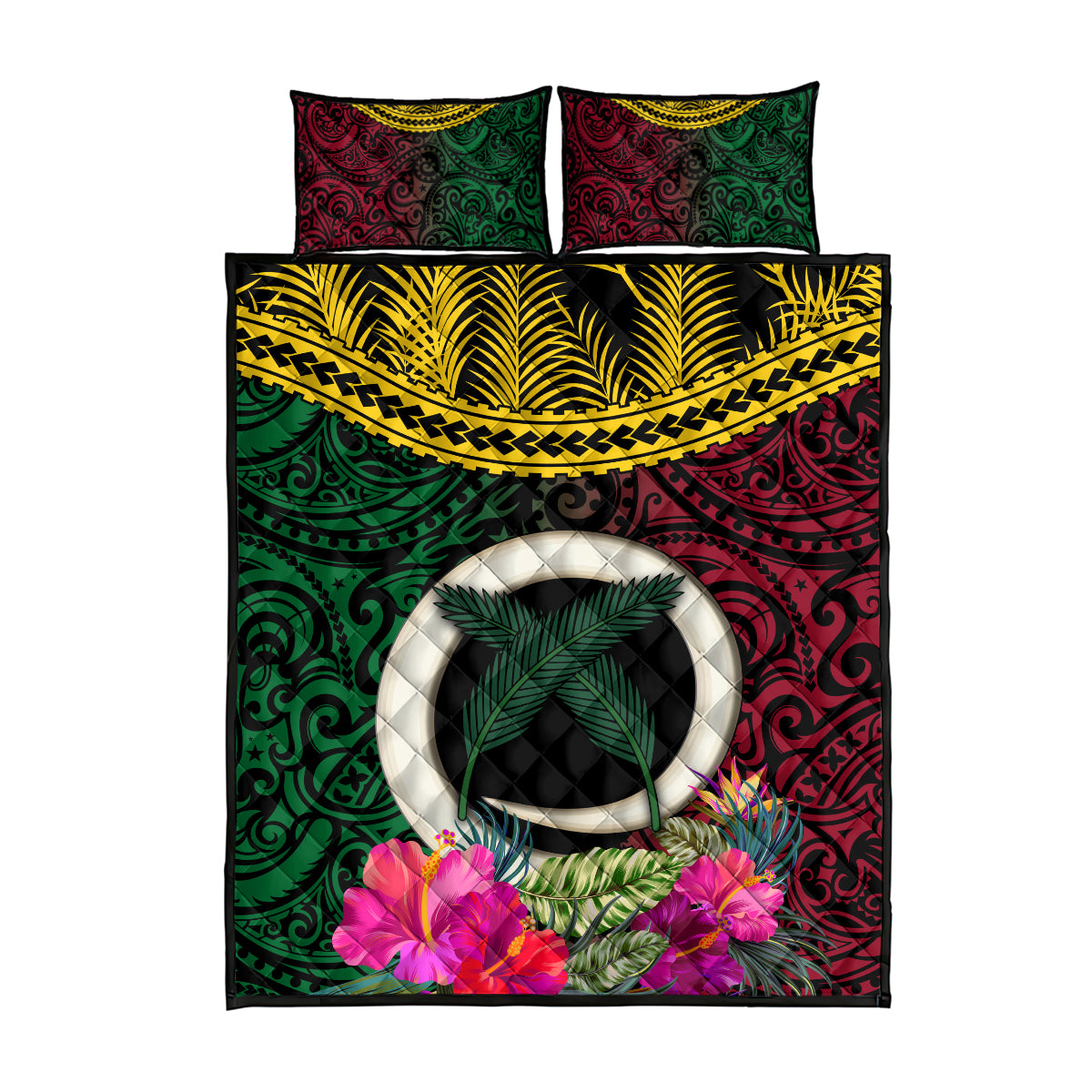 Vanuatu 44th Anniversary Independence Day Quilt Bed Set Boars Tusk and Namele Plant LT03 - Polynesian Pride