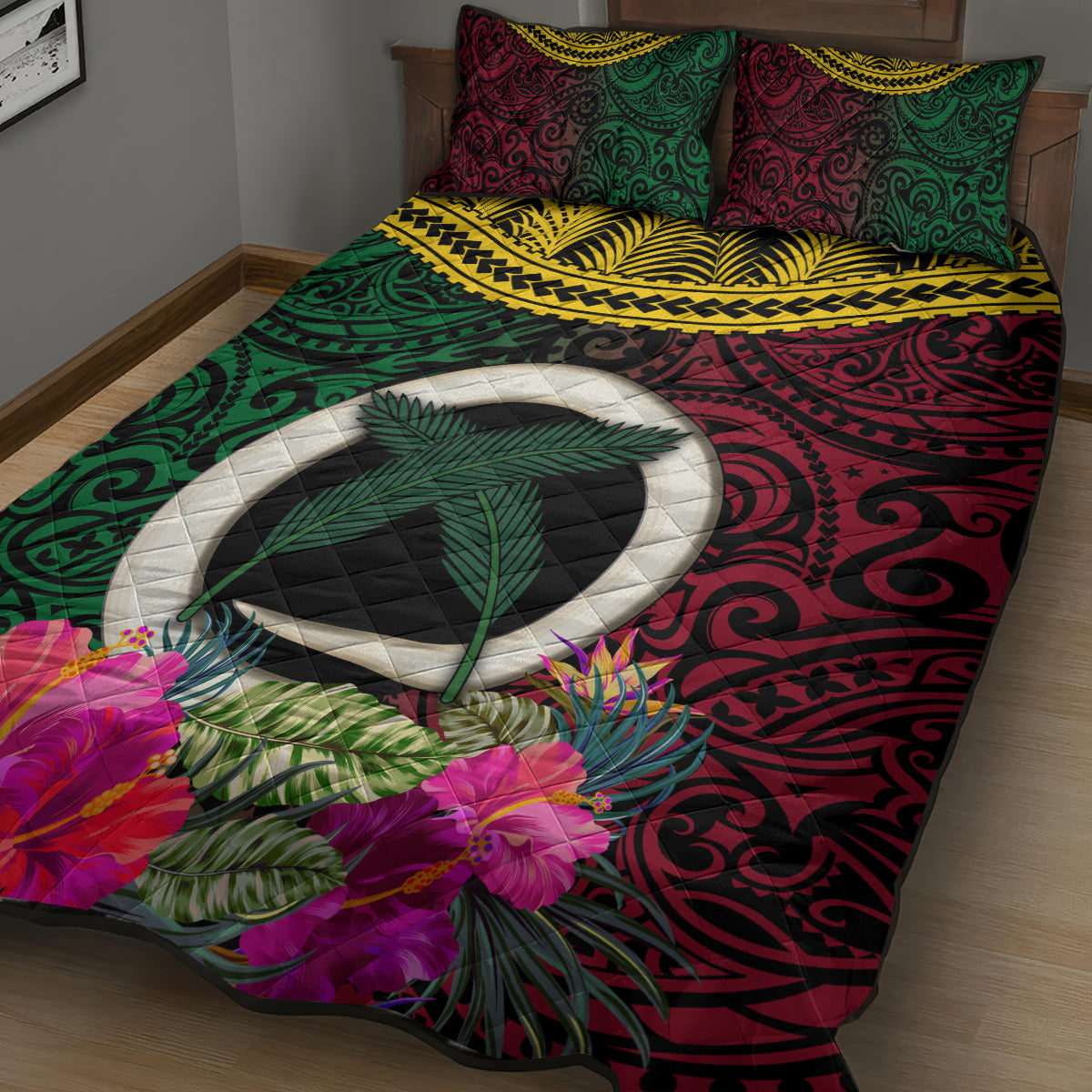 Vanuatu 44th Anniversary Independence Day Quilt Bed Set Boars Tusk and Namele Plant LT03 - Polynesian Pride