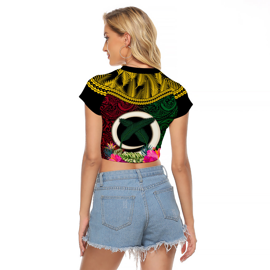 Vanuatu 44th Anniversary Independence Day Raglan Cropped T Shirt Boars Tusk and Namele Plant LT03