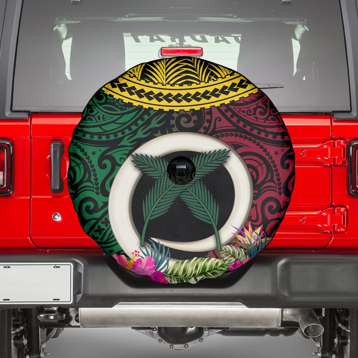 Vanuatu 44th Anniversary Independence Day Spare Tire Cover Boars Tusk and Namele Plant LT03 - Polynesian Pride