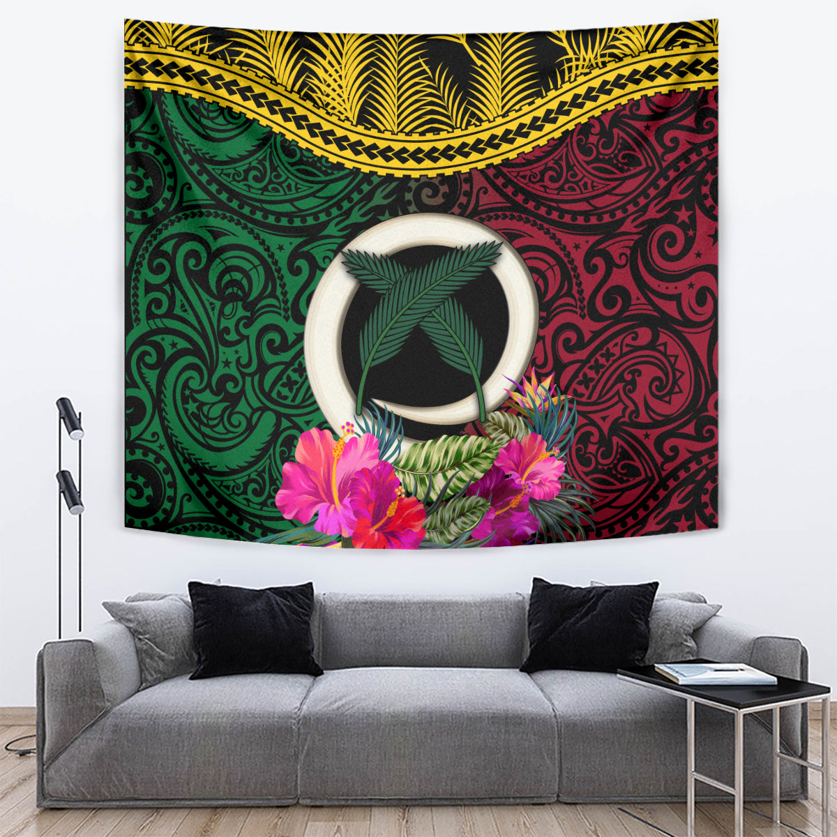 Vanuatu 44th Anniversary Independence Day Tapestry Boars Tusk and Namele Plant LT03