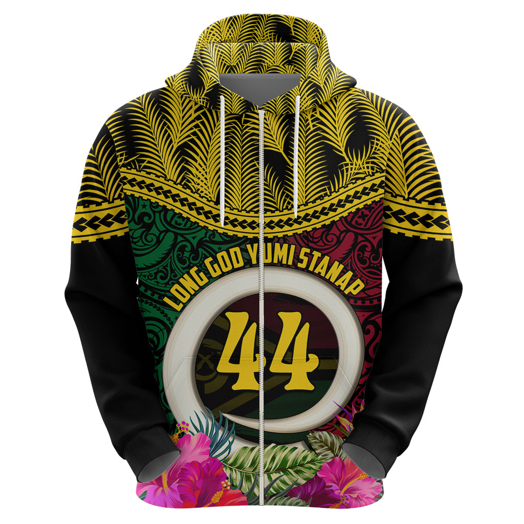 Vanuatu 44th Anniversary Independence Day Zip Hoodie Boars Tusk and Namele Plant LT03