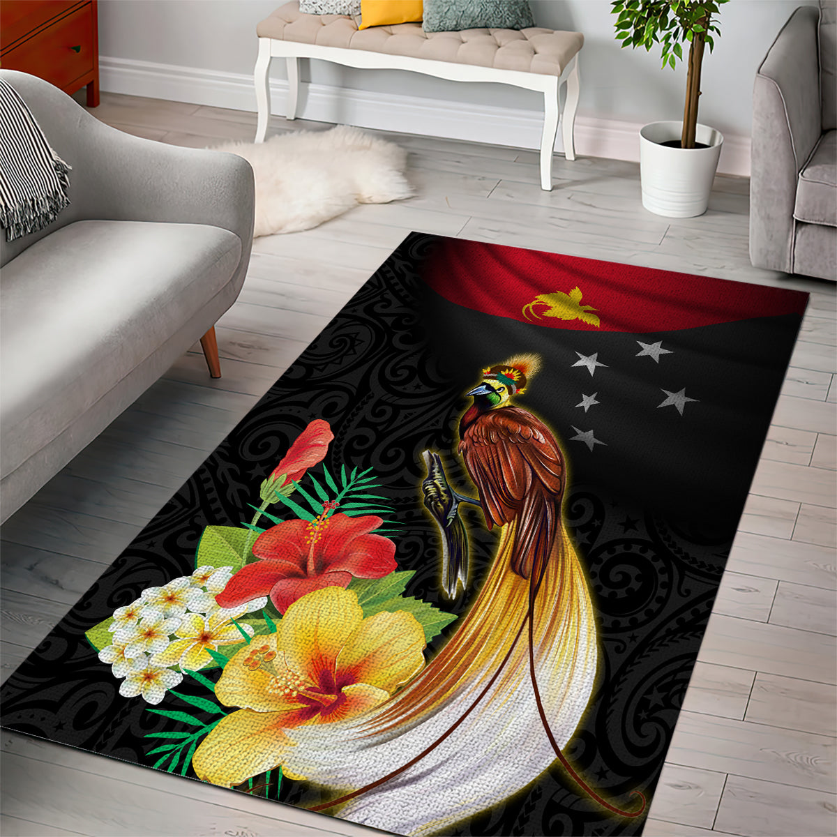 Papua New Guinea Independence Day Area Rug PNG Flag and Bird-of-Paradise