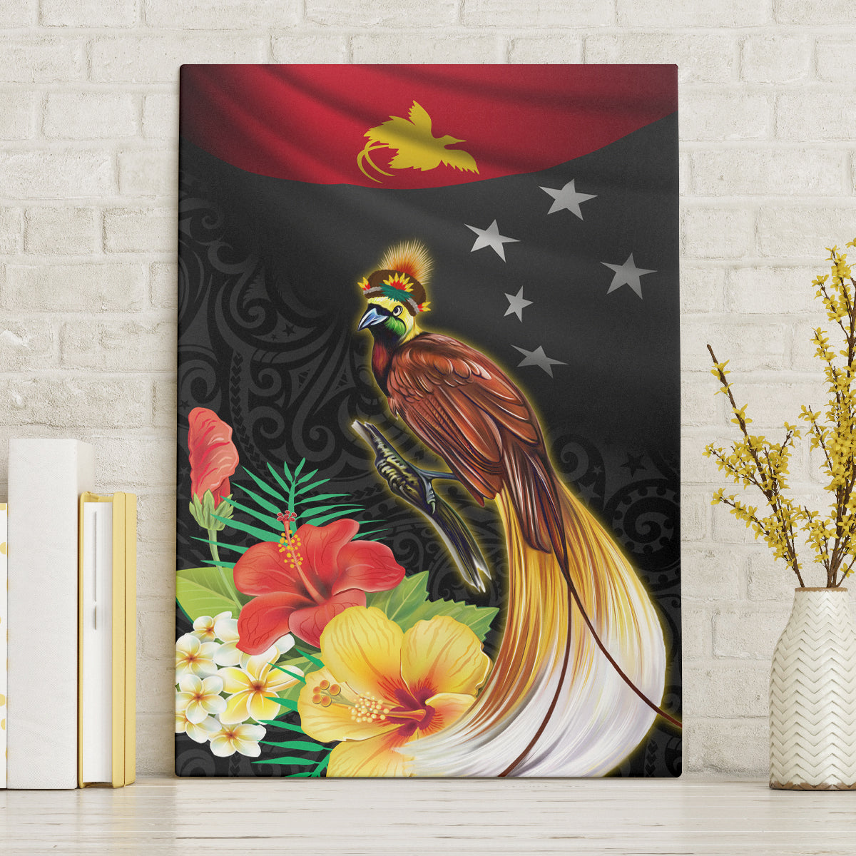 Papua New Guinea Independence Day Canvas Wall Art PNG Flag and Bird-of-Paradise LT03 Without Frame Black - Polynesian Pride