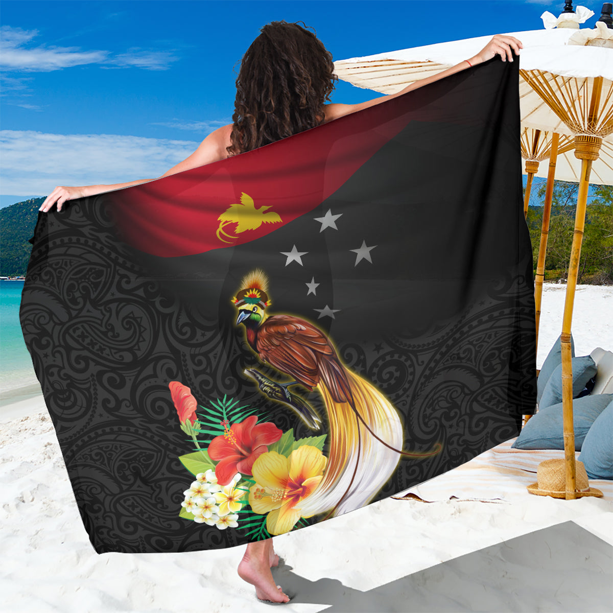 Papua New Guinea Independence Day Sarong PNG Flag and Bird-of-Paradise