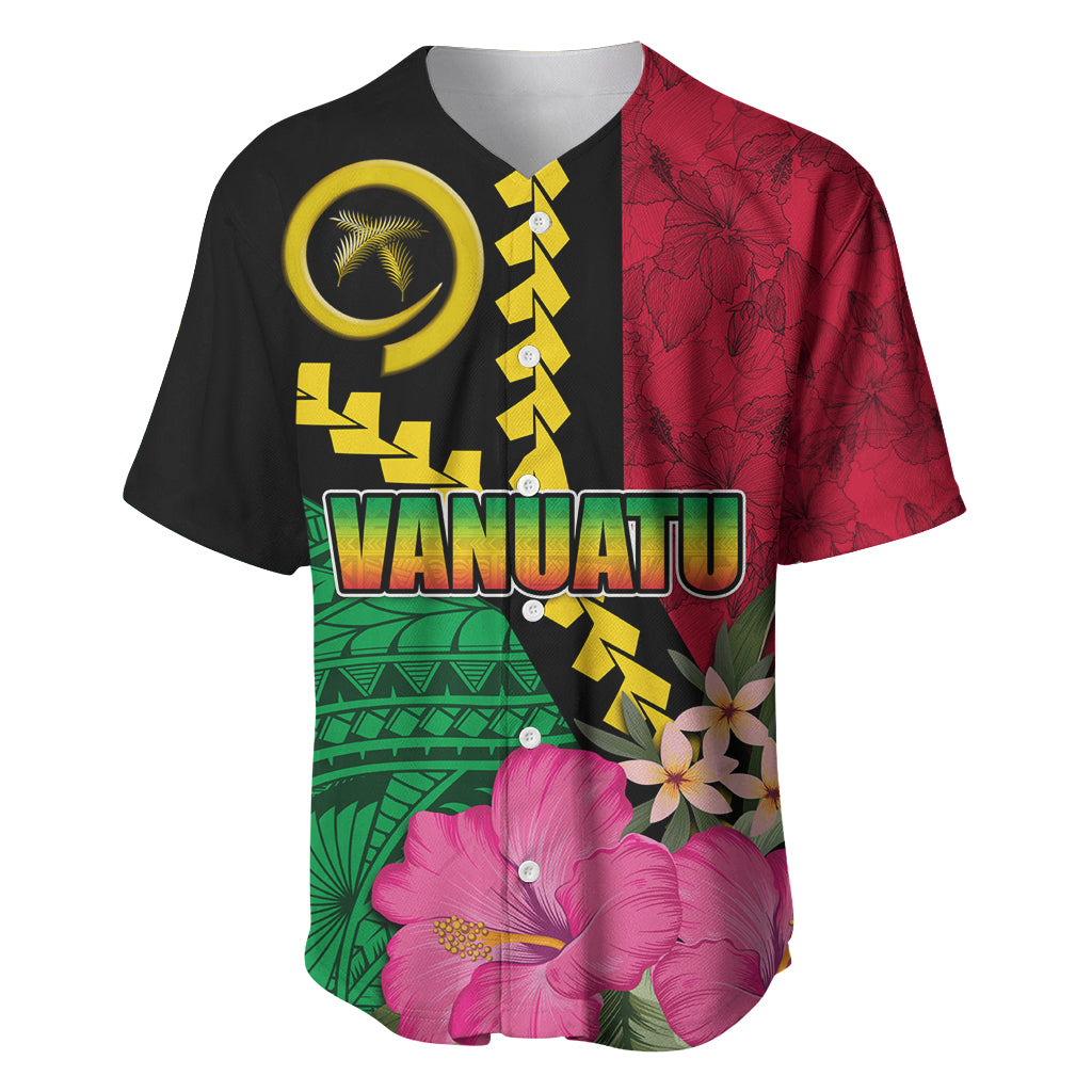 Vanuatu Flag Hibiscus Polynesian Pattern Baseball Jersey