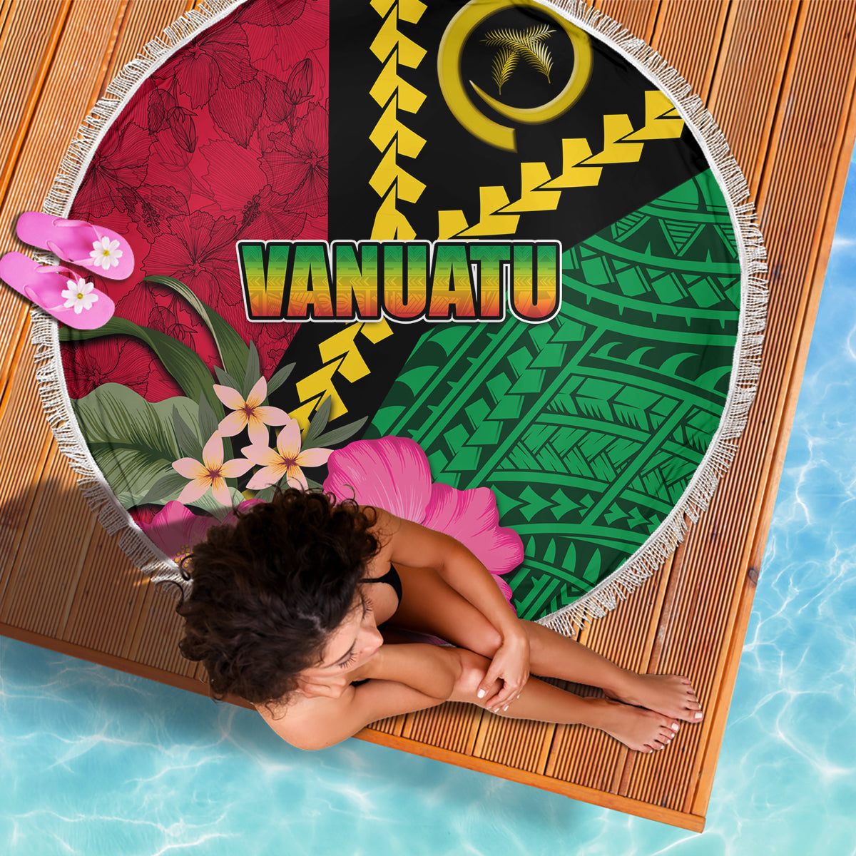 Vanuatu Flag Hibiscus Polynesian Pattern Beach Blanket LT03 - Polynesian Pride