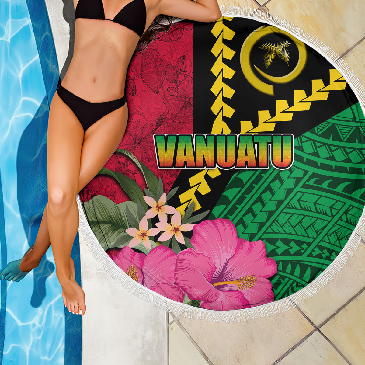 Vanuatu Flag Hibiscus Polynesian Pattern Beach Blanket LT03 - Polynesian Pride