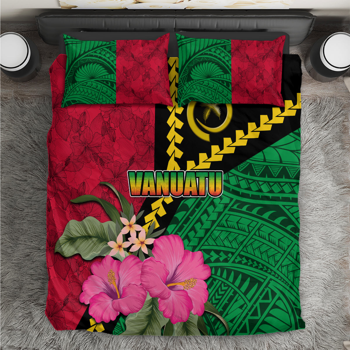 Vanuatu Flag Hibiscus Polynesian Pattern Bedding Set