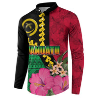 Vanuatu Flag Hibiscus Polynesian Pattern Button Sweatshirt LT03 - Polynesian Pride