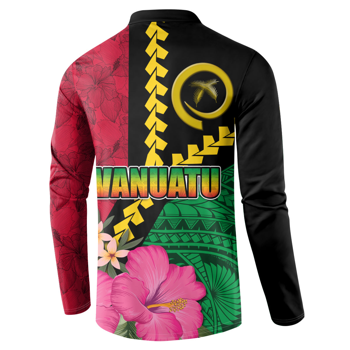 Vanuatu Flag Hibiscus Polynesian Pattern Button Sweatshirt LT03 - Polynesian Pride