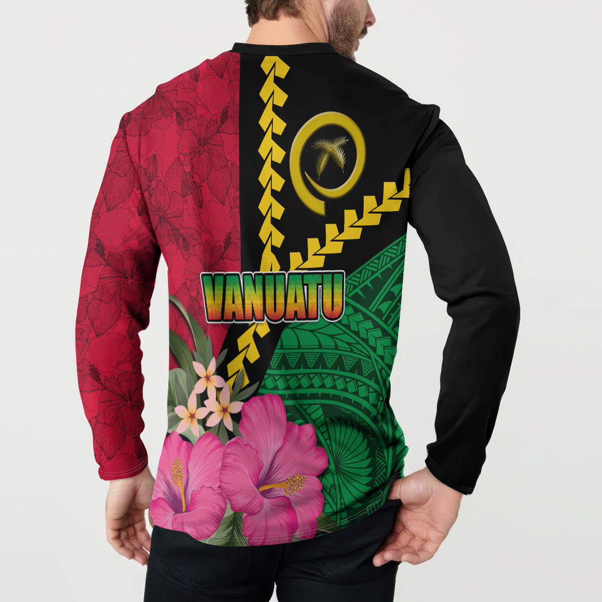 Vanuatu Flag Hibiscus Polynesian Pattern Button Sweatshirt LT03 - Polynesian Pride