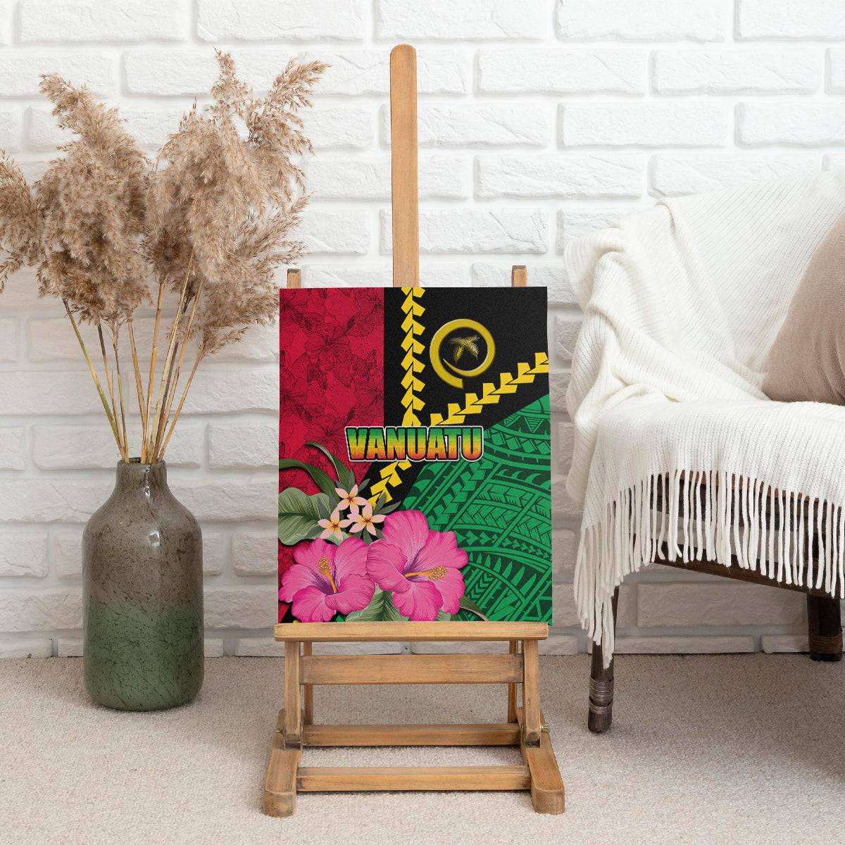 Vanuatu Flag Hibiscus Polynesian Pattern Canvas Wall Art LT03 - Polynesian Pride