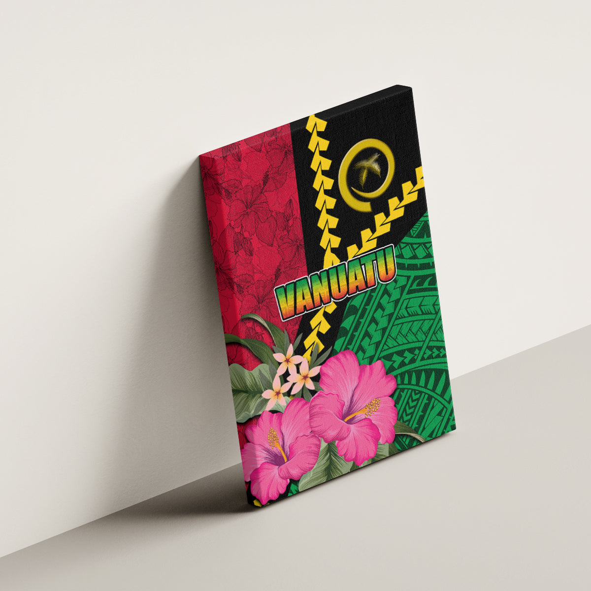 Vanuatu Flag Hibiscus Polynesian Pattern Canvas Wall Art LT03 - Polynesian Pride