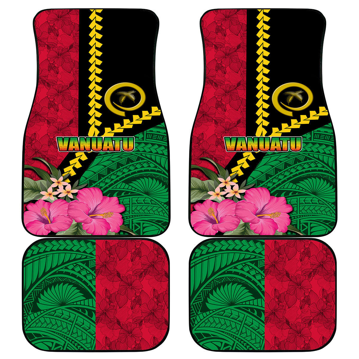 Vanuatu Flag Hibiscus Polynesian Pattern Car Mats LT03 - Polynesian Pride