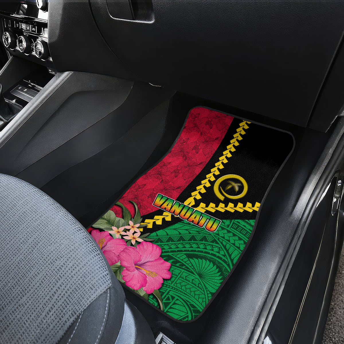 Vanuatu Flag Hibiscus Polynesian Pattern Car Mats LT03 - Polynesian Pride