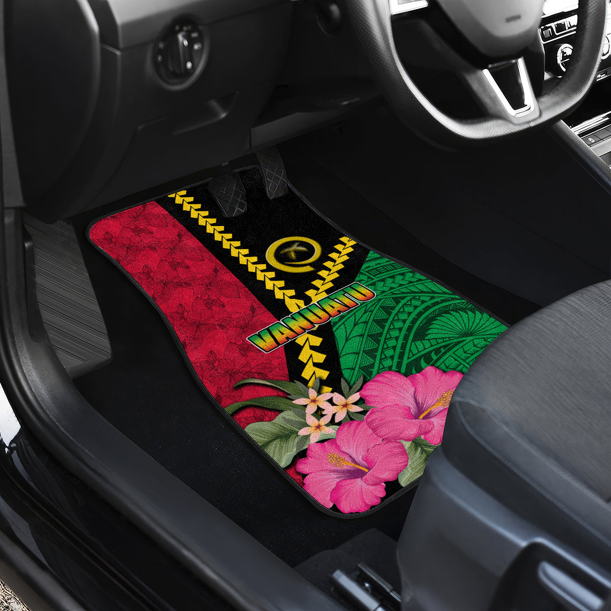Vanuatu Flag Hibiscus Polynesian Pattern Car Mats LT03 - Polynesian Pride