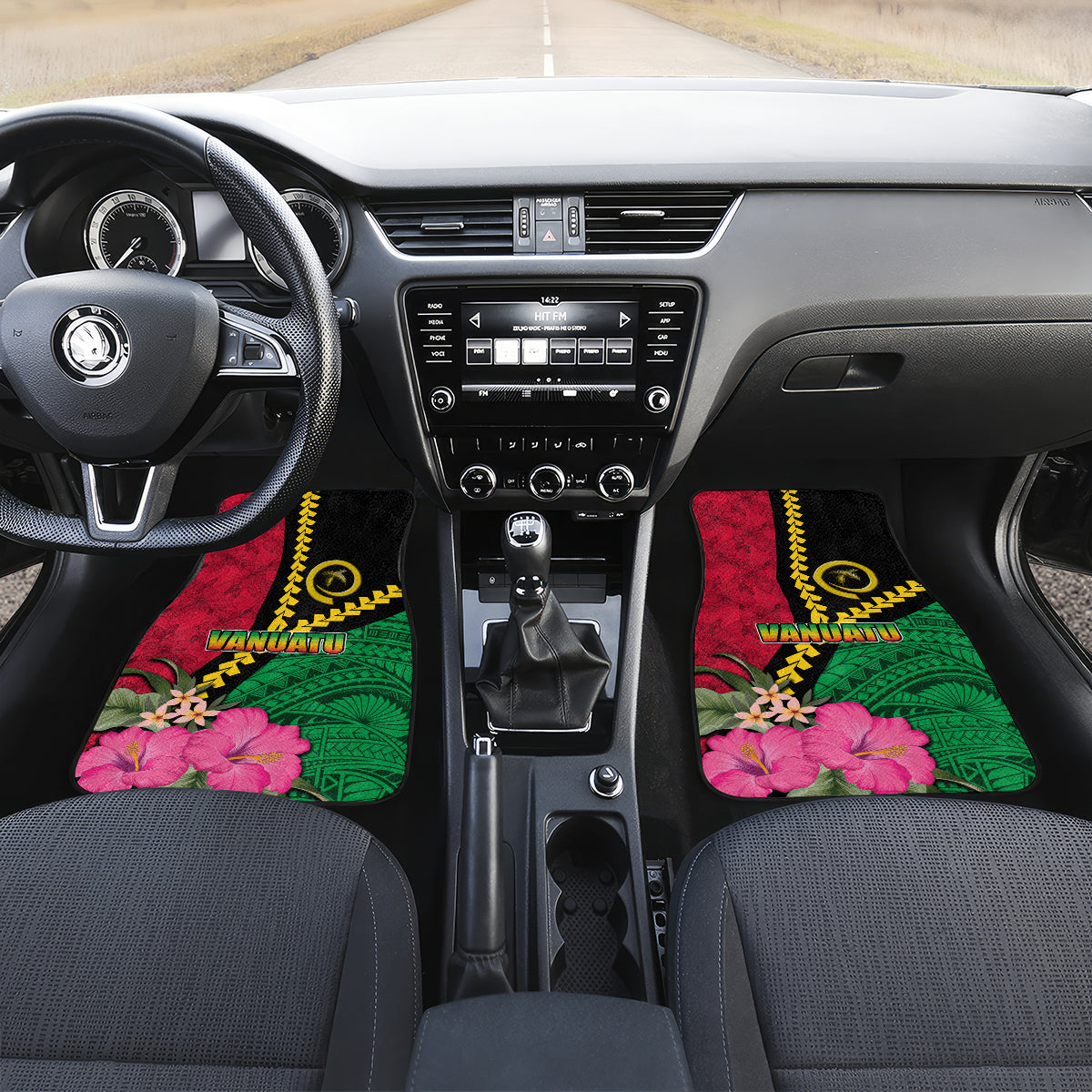 Vanuatu Flag Hibiscus Polynesian Pattern Car Mats LT03 Set 2pcs - Front Black - Polynesian Pride