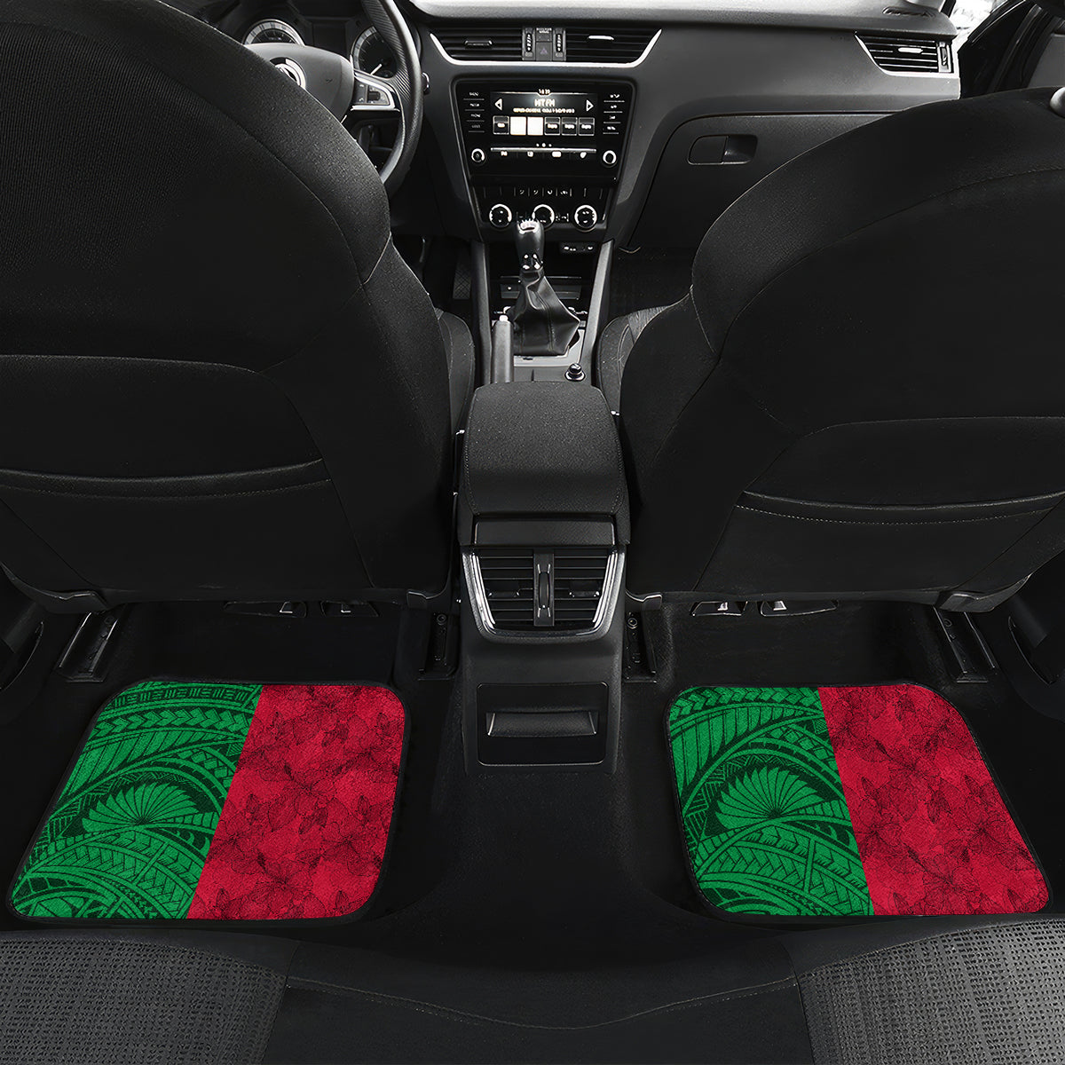 Vanuatu Flag Hibiscus Polynesian Pattern Car Mats LT03 Set 2pcs - Back Black - Polynesian Pride