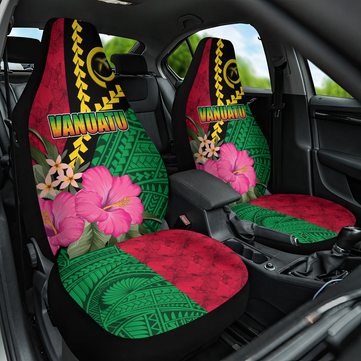 Vanuatu Flag Hibiscus Polynesian Pattern Car Seat Cover