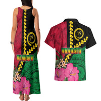 Vanuatu Flag Hibiscus Polynesian Pattern Couples Matching Tank Maxi Dress and Hawaiian Shirt