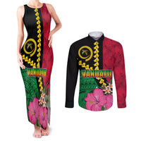 Vanuatu Flag Hibiscus Polynesian Pattern Couples Matching Tank Maxi Dress and Long Sleeve Button Shirt LT03 Black - Polynesian Pride
