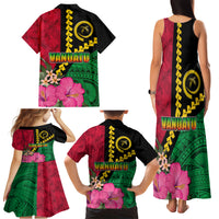 Vanuatu Flag Hibiscus Polynesian Pattern Family Matching Tank Maxi Dress and Hawaiian Shirt