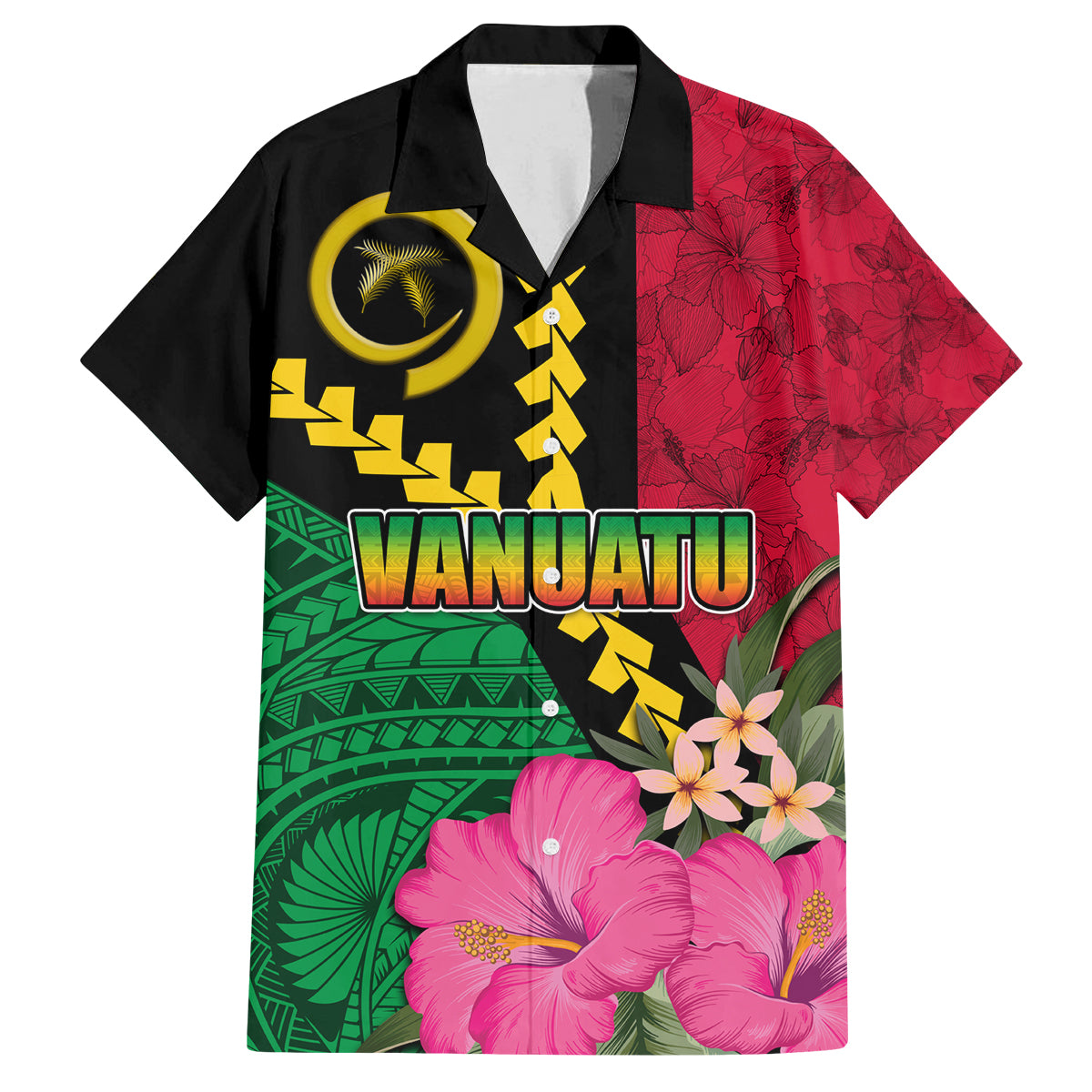 Vanuatu Flag Hibiscus Polynesian Pattern Family Matching Tank Maxi Dress and Hawaiian Shirt