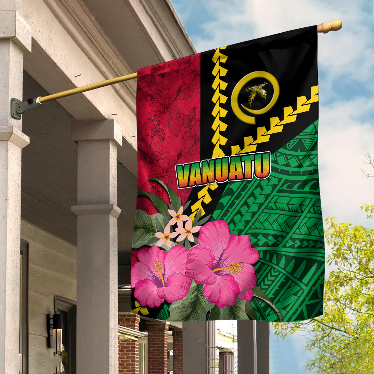 Vanuatu Flag Hibiscus Polynesian Pattern Garden Flag LT03 House Flag Black - Polynesian Pride