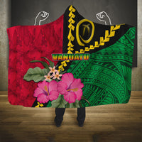 Vanuatu Flag Hibiscus Polynesian Pattern Hooded Blanket LT03 One Size Black - Polynesian Pride
