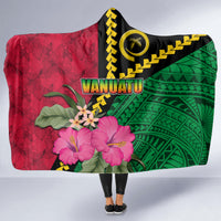 Vanuatu Flag Hibiscus Polynesian Pattern Hooded Blanket LT03 - Polynesian Pride