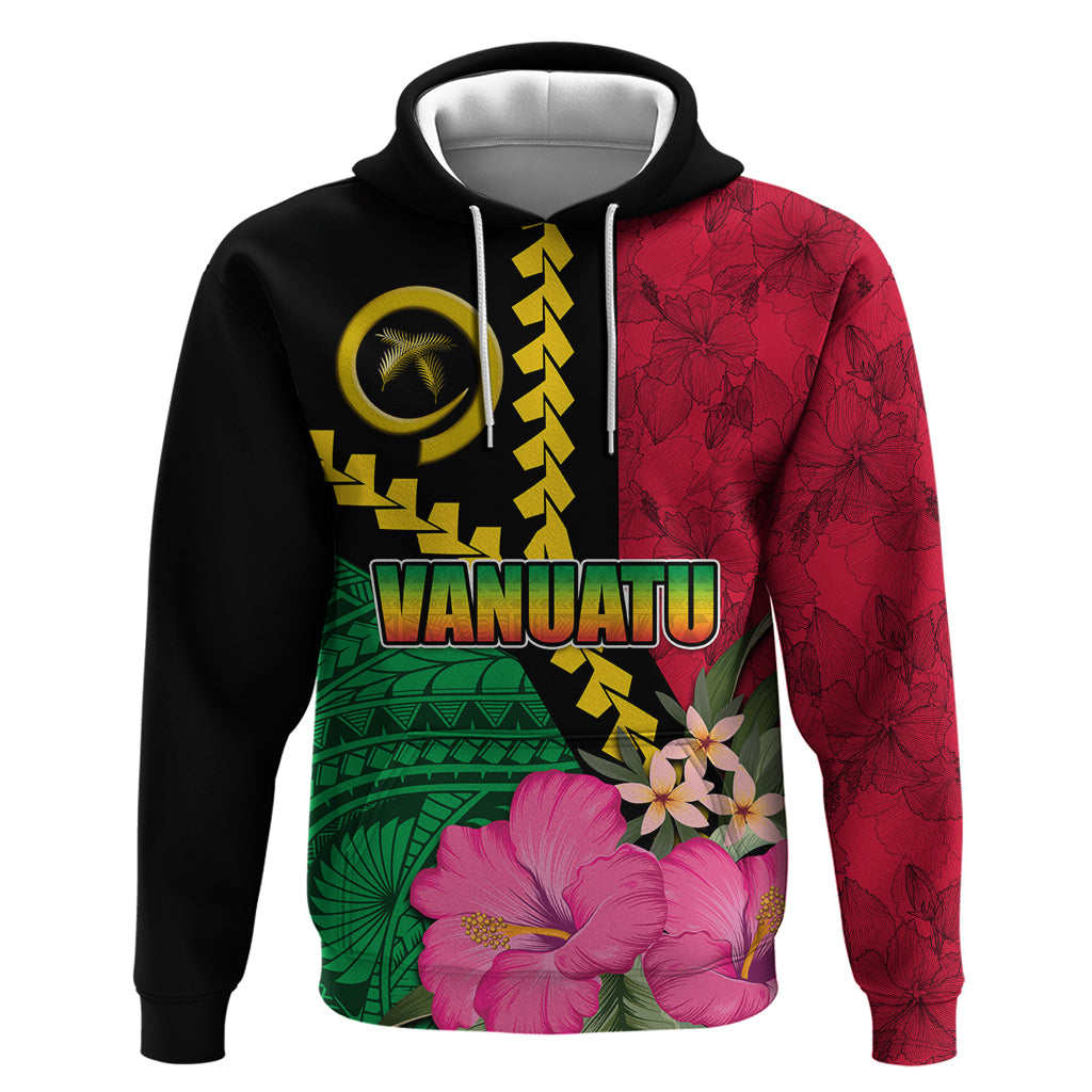 Vanuatu Flag Hibiscus Polynesian Pattern Hoodie