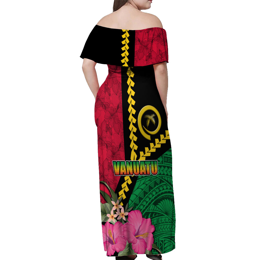 Vanuatu Flag Hibiscus Polynesian Pattern Off Shoulder Maxi Dress LT03 - Polynesian Pride