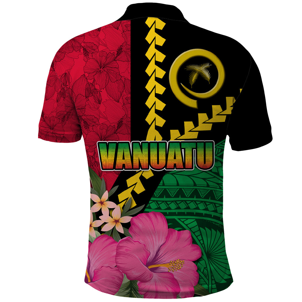 Vanuatu Flag Hibiscus Polynesian Pattern Polo Shirt