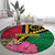 Vanuatu Flag Hibiscus Polynesian Pattern Round Carpet