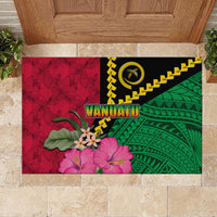Vanuatu Flag Hibiscus Polynesian Pattern Rubber Doormat LT03 - Polynesian Pride