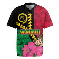 Vanuatu Flag Hibiscus Polynesian Pattern Rugby Jersey LT03 Black - Polynesian Pride