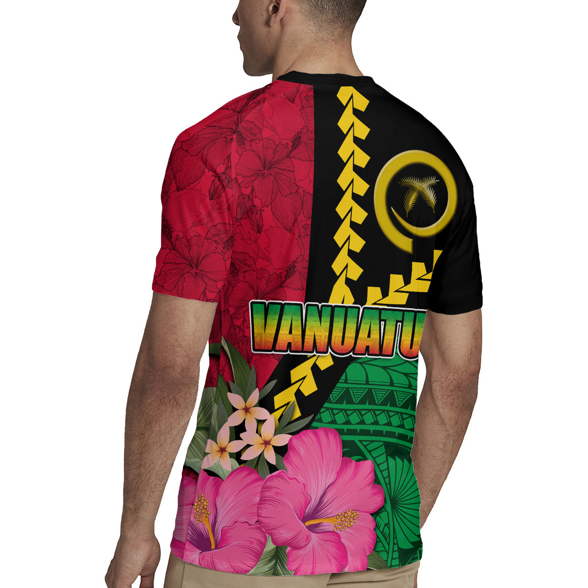Vanuatu Flag Hibiscus Polynesian Pattern Rugby Jersey LT03 - Polynesian Pride