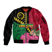 Vanuatu Flag Hibiscus Polynesian Pattern Sleeve Zip Bomber Jacket LT03 Unisex Black - Polynesian Pride