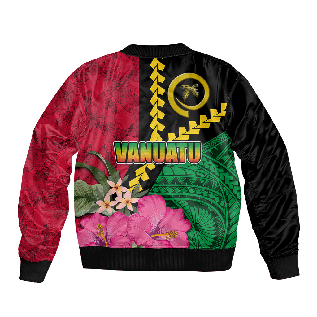 Vanuatu Flag Hibiscus Polynesian Pattern Sleeve Zip Bomber Jacket LT03 - Polynesian Pride