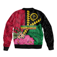 Vanuatu Flag Hibiscus Polynesian Pattern Sleeve Zip Bomber Jacket LT03 - Polynesian Pride