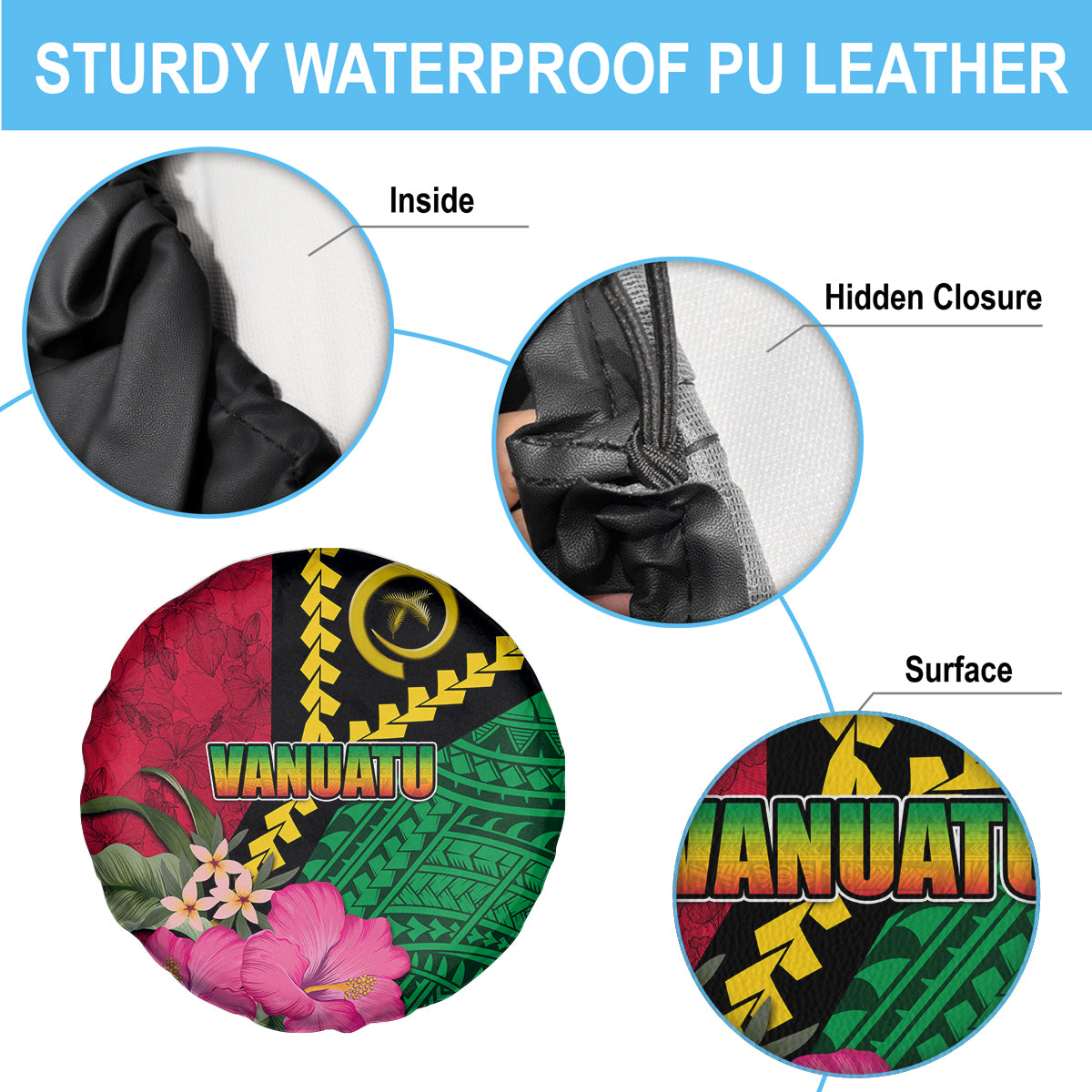 Vanuatu Flag Hibiscus Polynesian Pattern Spare Tire Cover LT03 - Polynesian Pride