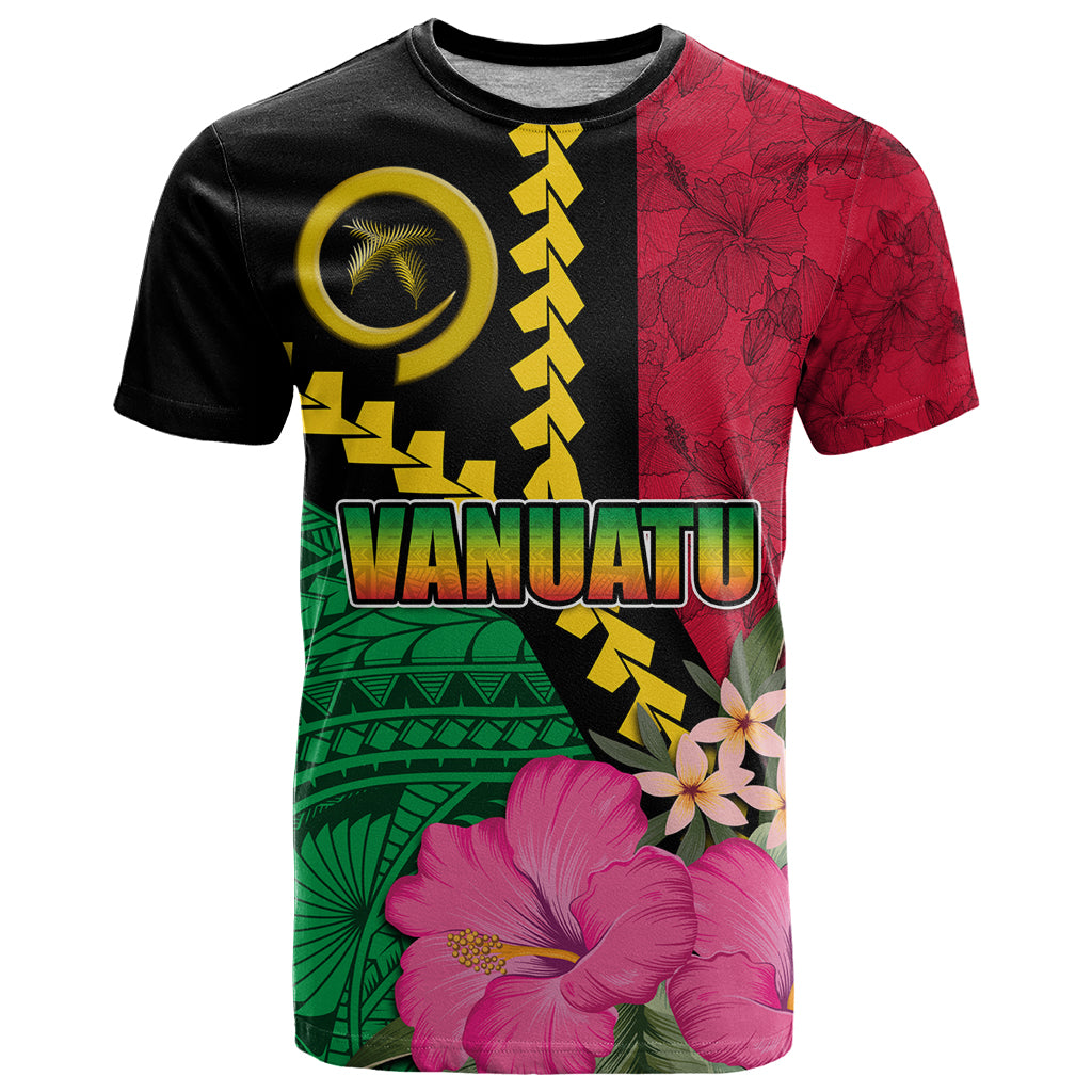 Vanuatu Flag Hibiscus Polynesian Pattern T Shirt