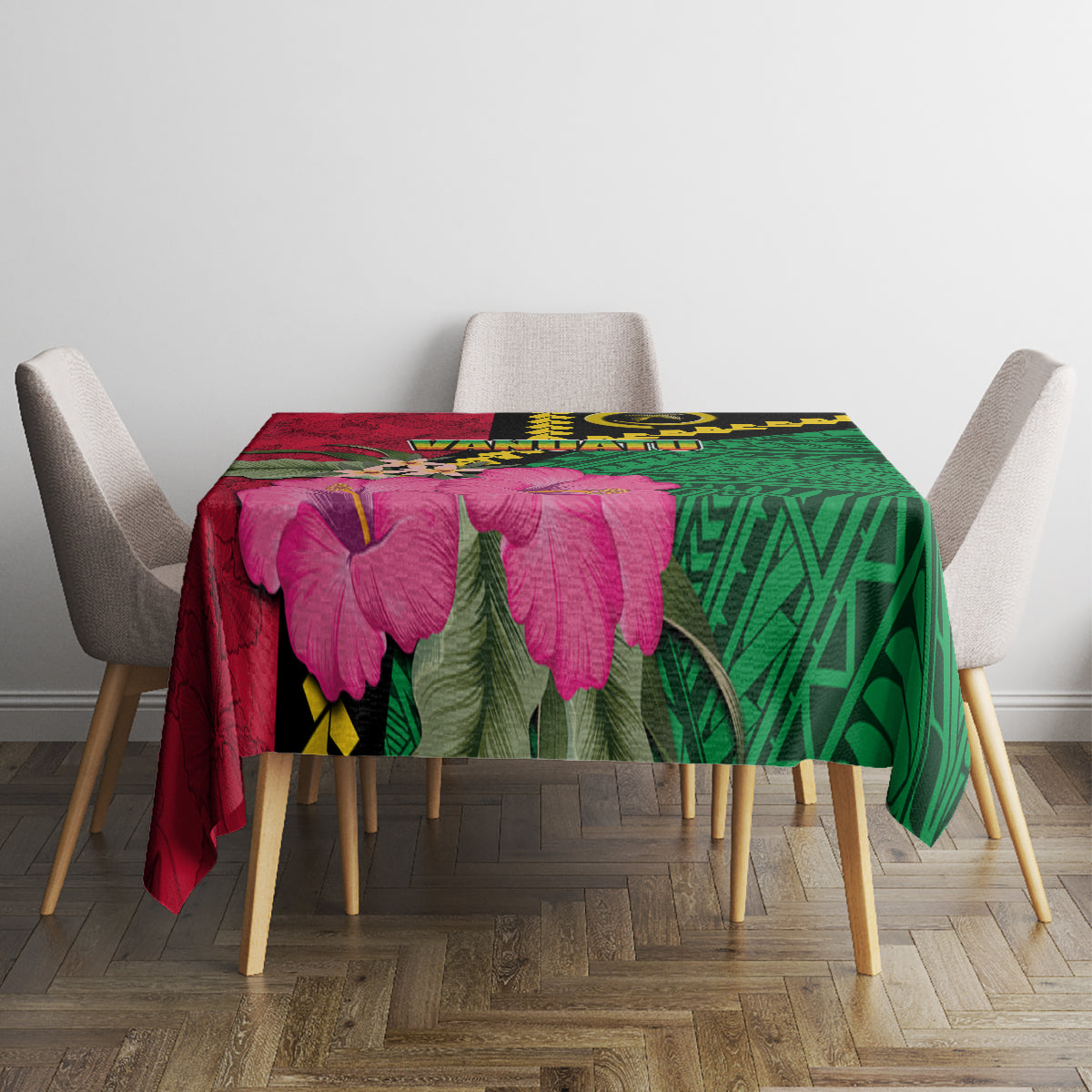 Vanuatu Flag Hibiscus Polynesian Pattern Tablecloth LT03 - Polynesian Pride