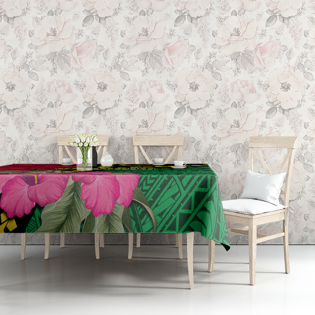 Vanuatu Flag Hibiscus Polynesian Pattern Tablecloth LT03 - Polynesian Pride