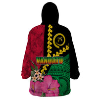 Vanuatu Flag Hibiscus Polynesian Pattern Wearable Blanket Hoodie