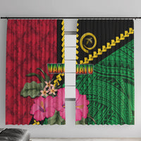 Vanuatu Flag Hibiscus Polynesian Pattern Window Curtain LT03 With Hooks Black - Polynesian Pride