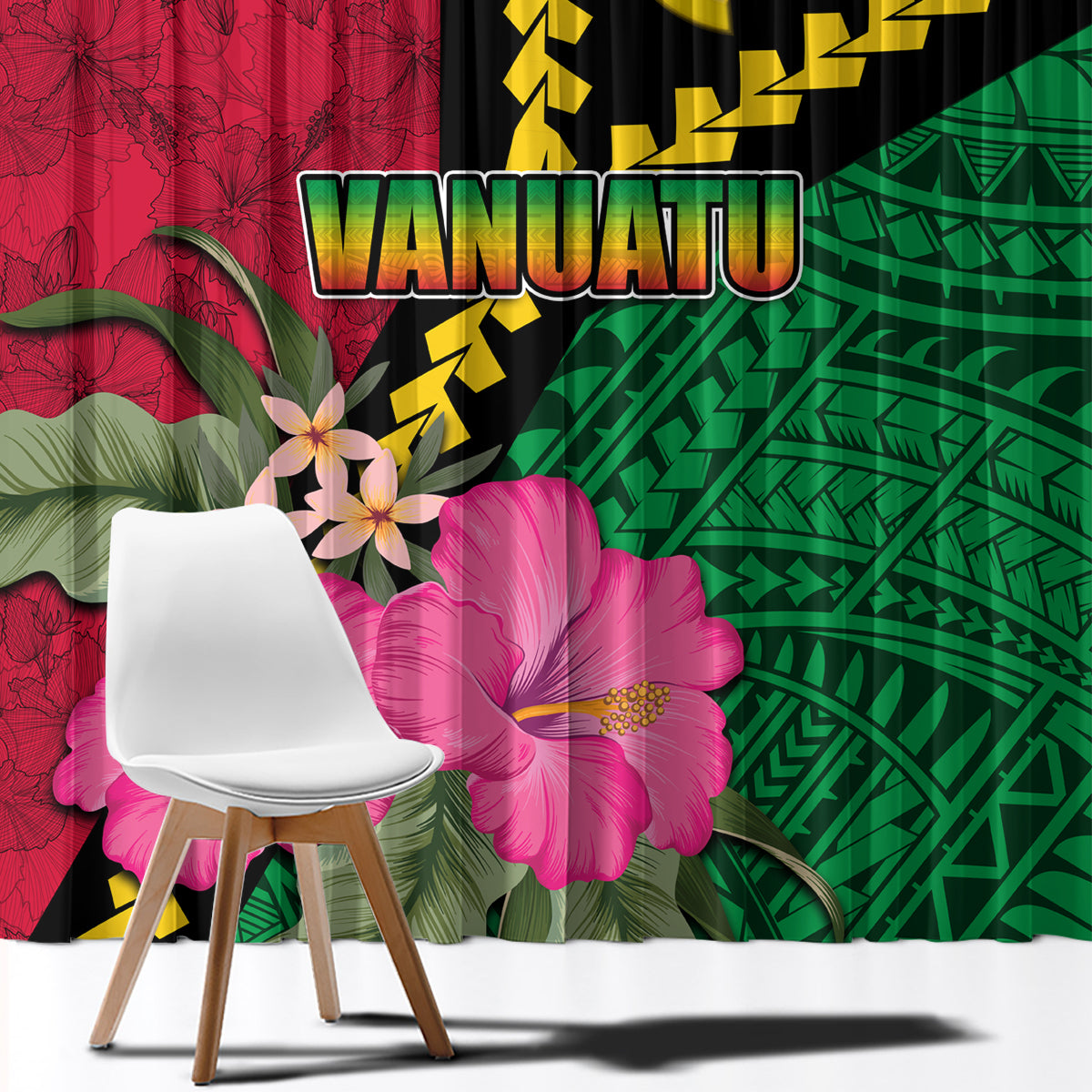 Vanuatu Flag Hibiscus Polynesian Pattern Window Curtain LT03 - Polynesian Pride